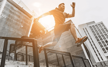 Runner jumps from a staircase 