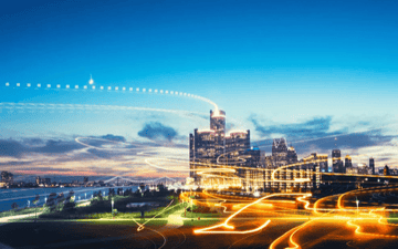 Detroit skyline with long exposure light tracking 