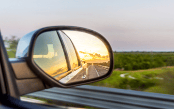 Side view mirror of a pickup truck 